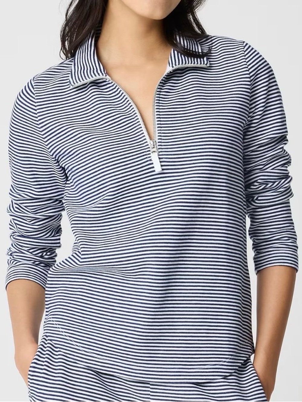J. Crew Women’s Navy & White Striped Terry Half-Zip Beach 🏖️ Pullover - XS